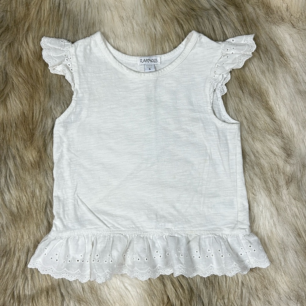 Size 5 Flapdoodles Sleeveless Ruffle Eyelet White Top